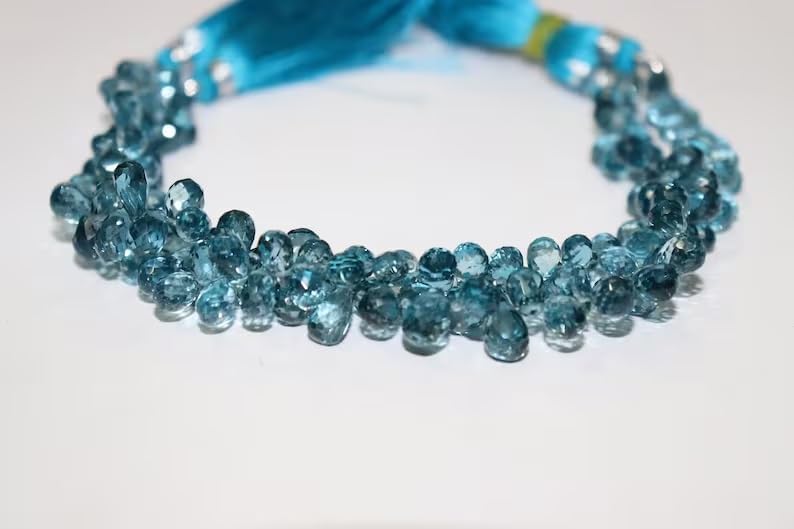 London Blue Topaz Faceted Drops Beads 4 * 6-5 * 8 mm London Blue Topaz Beads Blue Topaz Briolette Beads London BT Beads Wholesale Beads