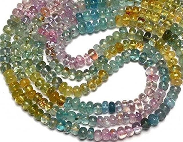 Hand_Crafted Natural Multi Aquamarine Smooth Rondelle Beads 26Inch Long YO-NECK- 25858