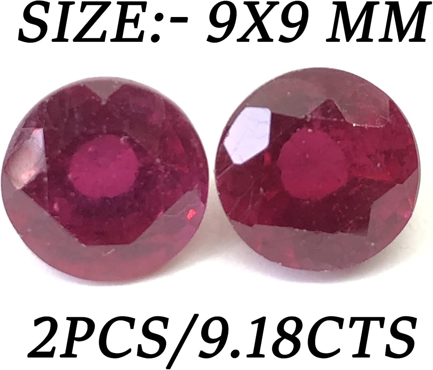 9.18 Ct Pair Ruby Round Shape Size 9 mm Cut Faceted High Quality Fine Loose Gemstone Best for Making Earring Jewelry