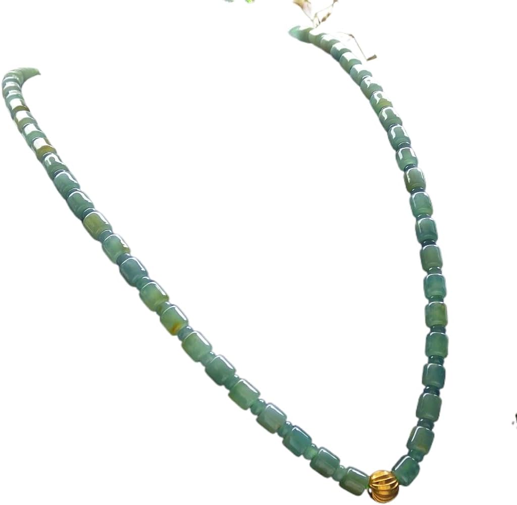 Certified Icy Yellow Green Burma 100% Natural A JADE Jadeite Bead Beads Circle Necklace 25 inches 项链 617389