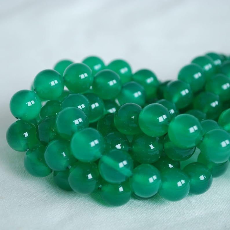 13 inch Strand of Natural gem Green Agate, 10mm Round Smooth Beads for DIY Jewelry Making. | Beads_04004