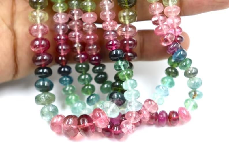 Multi Tourmaline Smooth Rondelle Beads 8-10 mm Multi Tourmaline Gemstone Bead Multi Tourmaline Rondelle Beads for Making Jwelery