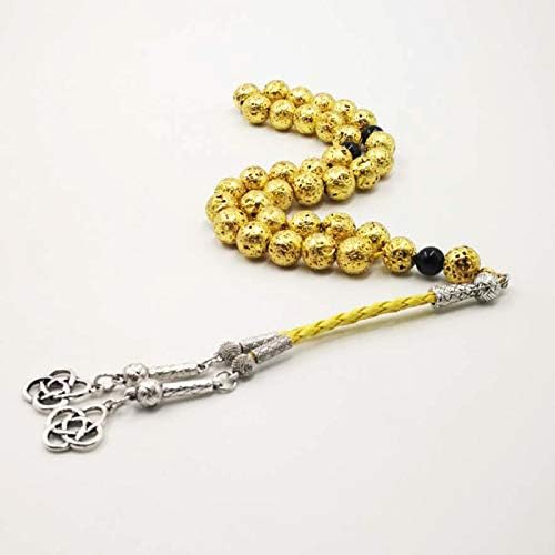 Man's Tasbih Natural Lava Gilded Natural Stone Rosary Muslim 33 66 99 Rosary (Length : 12mm, Metal Color : 99 Beads)
