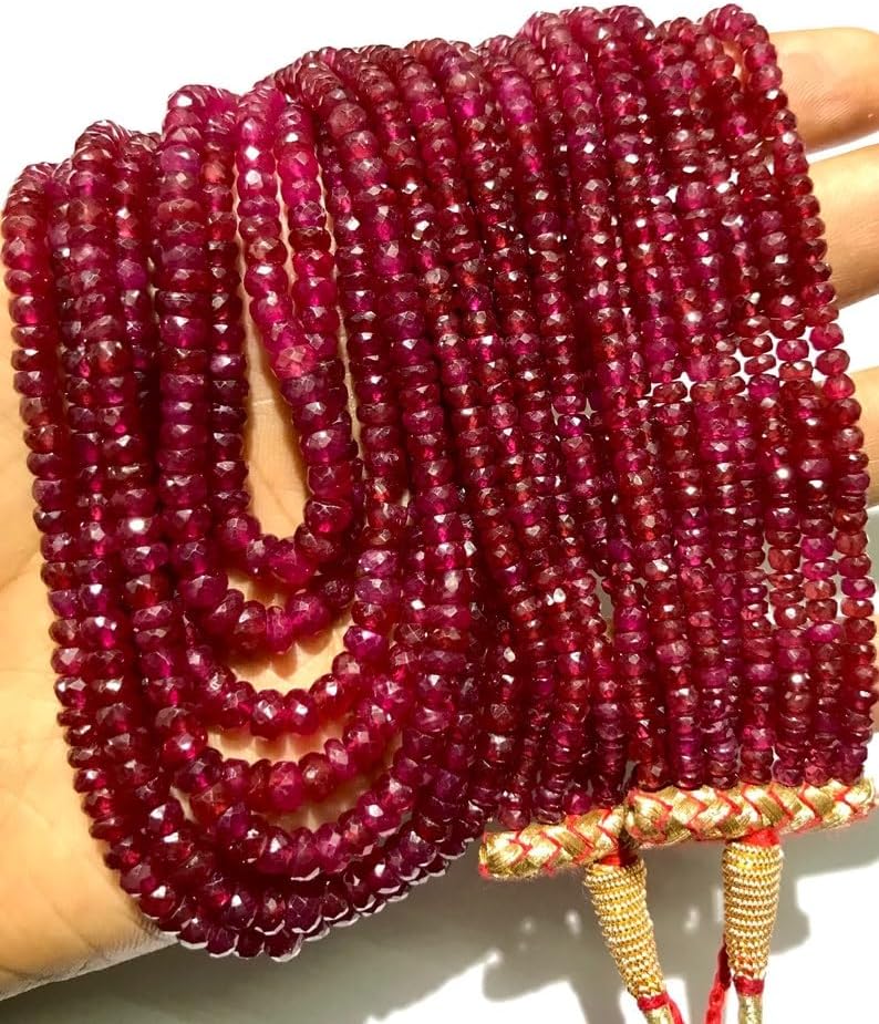 Natural Ruby RONDELLE Faceted Beads 4x5mm 20 inch Long String Jewelry Making Gemstone Beads for Necklace Bracelet