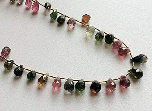LKBEADS 1 Strand Natural Multi Tourmaline Briolette Beads, Faceted Tear Drop Bead, AAA Multi Tourmaline, Tourmaline Necklace 4x6mm to 5x10mm 8 Inch Long Long Code-HIGH-16855