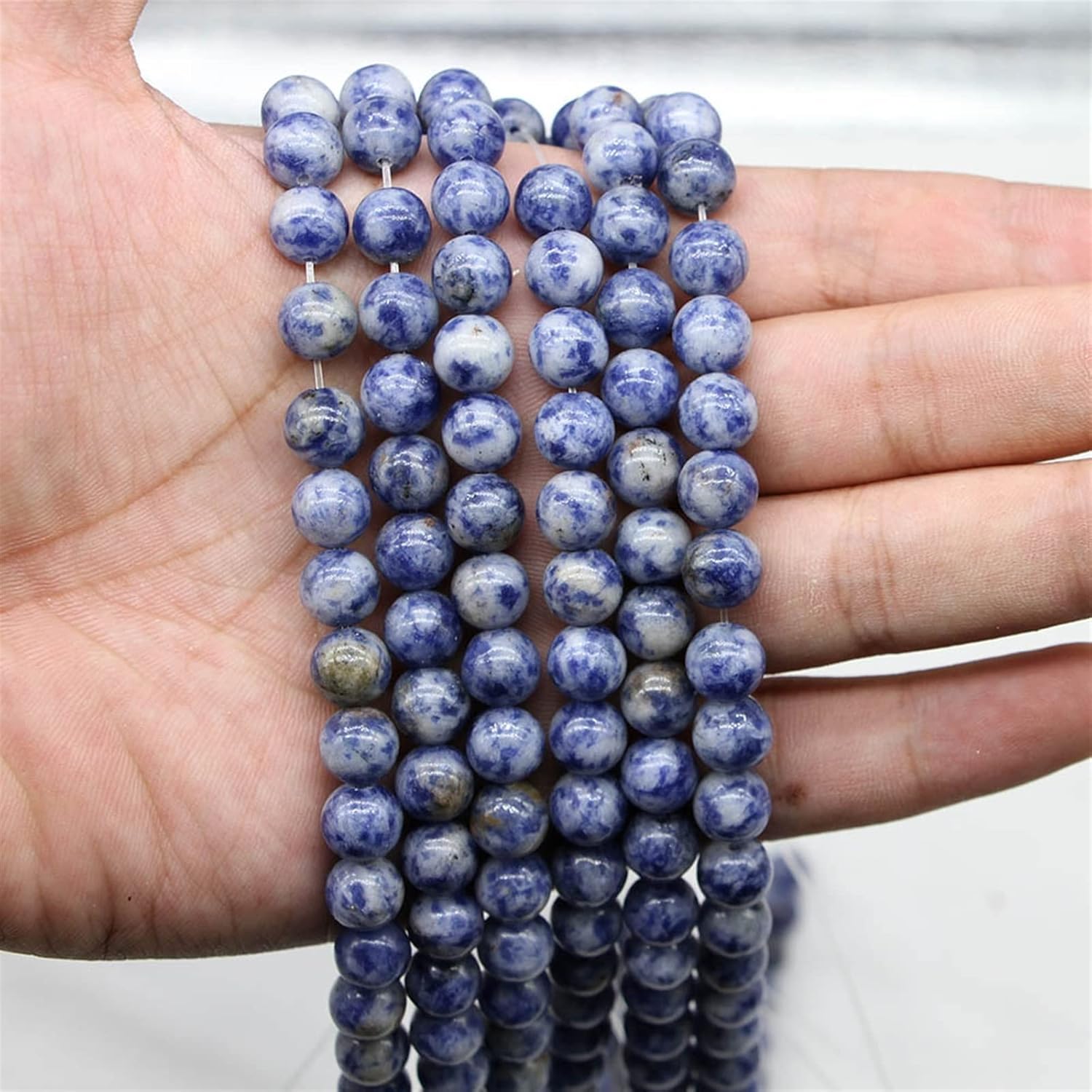 Crystal Crystal Accessories DIY Natural Blue Point Loose Beads Round Beads DIY Bracelet Jewelry Accessories semi-Finished Beading Home Collections(Color:Beige,Size:8mm)