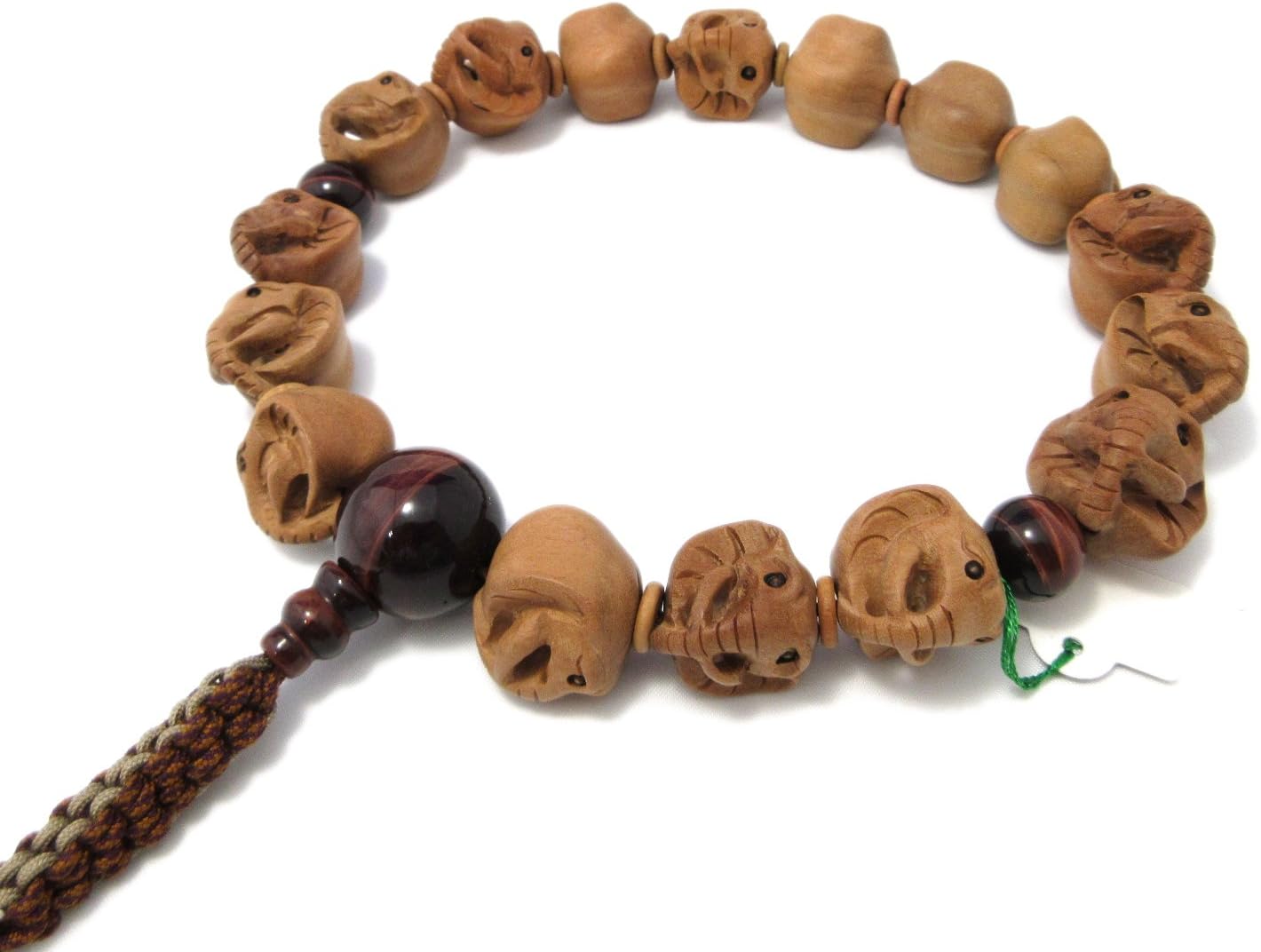 京都あさひ屋 Elephant Wood Carving with Red Tiger Eye Japanese Juzu Buddhist Prayer Beads Handemade in Kyoto JUA33