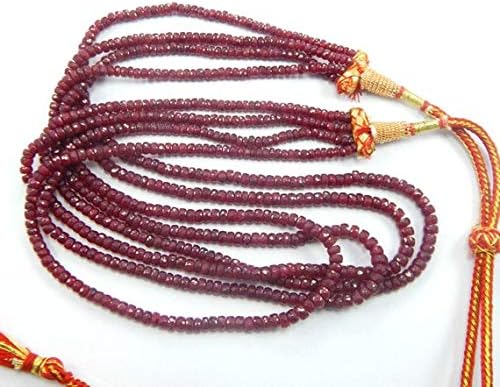 3x4 mm 19'' micro faceted natural ruby gemstone beads, ruby gemstone necklace 4 strand in 1 necklace