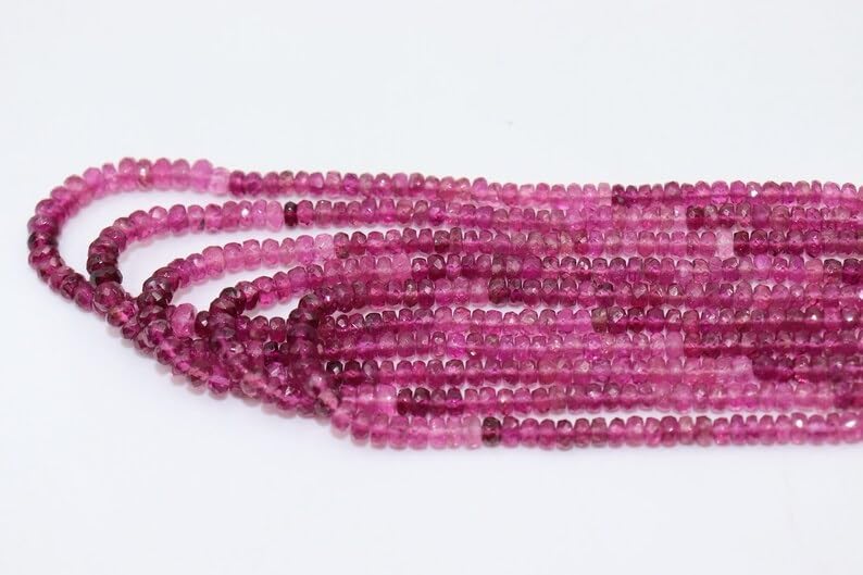 AAA+ Quality Natural Pink Tourmaline Shaded Faceted Rondelle 3-4mm Beads Strand for Jewelry Making Rubellite Shaded Pink Tourmaline Faceted Rondelle Wholesale Beads