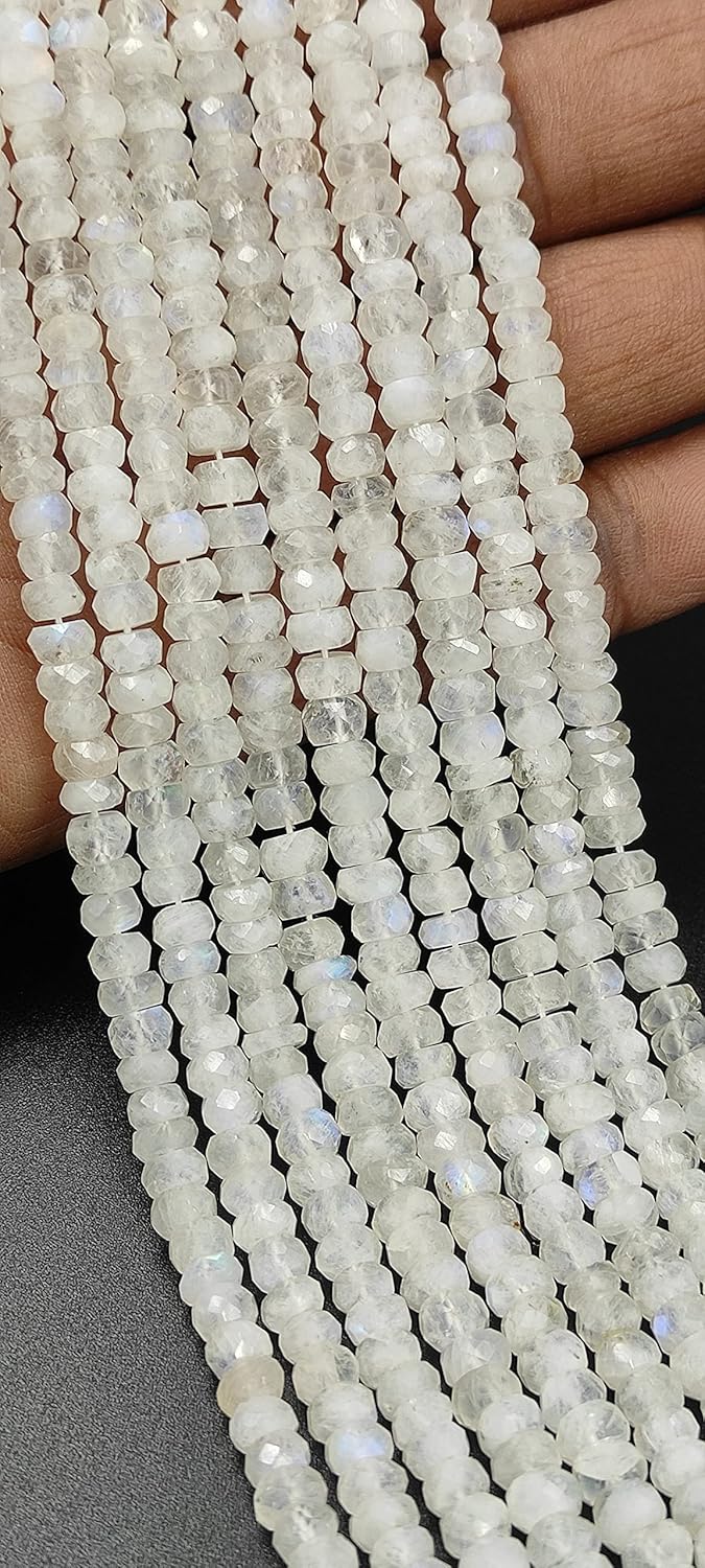 Hanumat Gems Lot of 10 Strands Beautiful Natural White Rainbow Faceted Rondelle Shape Gemstone Beads,Rainbow Rondelle Beads,Rainbow Faceted Beads,5.00-6.00 MM Beads,13 Inches Strand