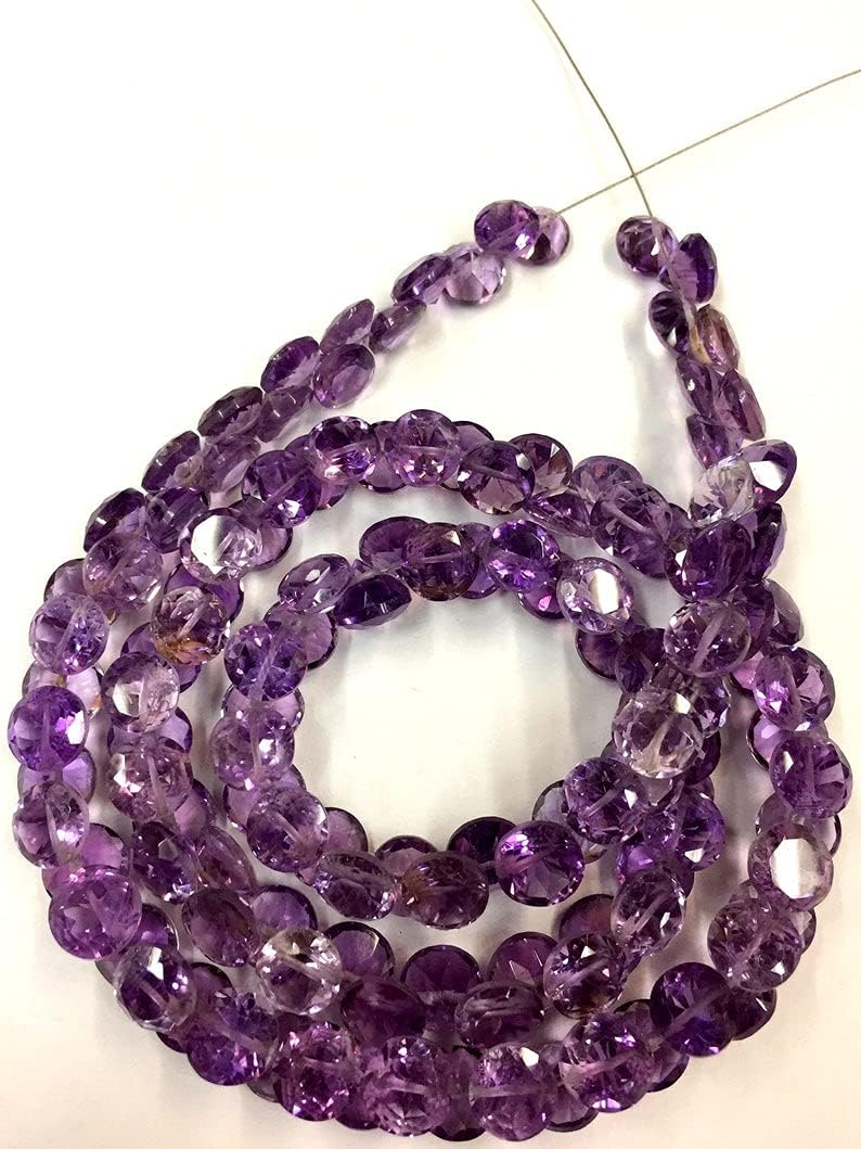 8 inch Strand of Natural Amethyst 8mm concave Faceted briolette Beads for DIY Jewelry Making. |BRIO_00106