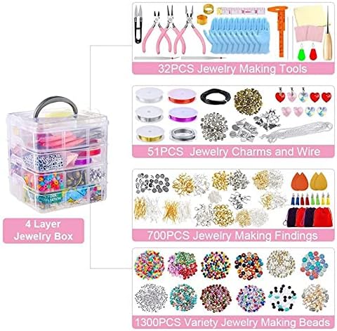 OP Jewelry Making Supplies DIY Kit with Beads Charms Findings Jewellery Pliers Beading Wire for Necklace Bracelet Earrings T123