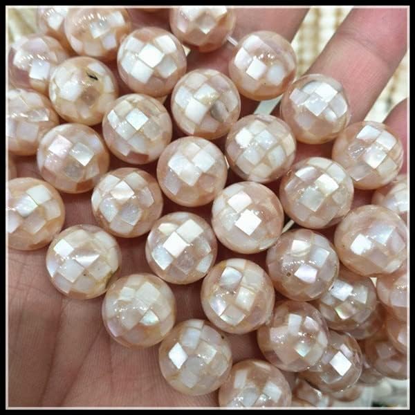 Davitu 28pcs Nature seawater Shell Beads Round Ball Shape Size 14mm Faceted Shape for Luxury Jewelry Designs DIY findings - (Color: Grey ED)