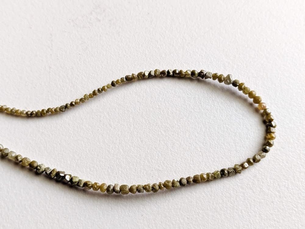 1.5-2.5mm Raw Green Diamond Beads, Natural Rough Yellow Green Round Diamond Beads, Uncut Diamond (4IN To 16IN Options) - PPD401, 1.5-2.5 MM Approx.