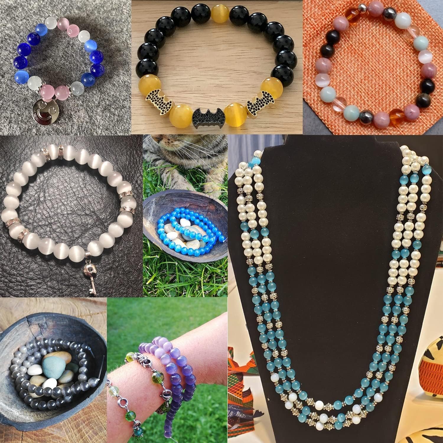 Crystal Home Collections Natural Stone Moonstone Cat Eye Beads for Jewelry Making Smooth Loose Spacer Beads Opal DIY Charm Bracelets Necklace Room Decoration (Color : Nude, Size : 4mm 91pcs Beads)