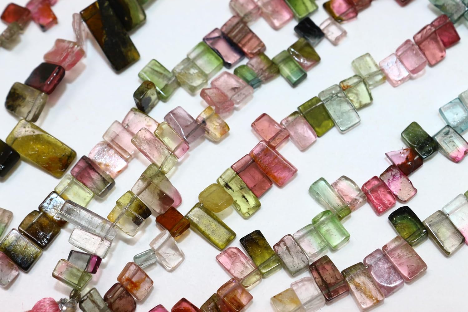 Natural Multi Tourmaline Smooth Slice Beads, Pink and Green, Semi-Precious Gemstone, 4-6mm, 8 Inch Strand with Tassels