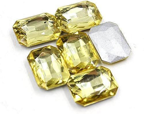 300PCS 6x8,10x14,13x18,18x25mm Multi Colors Rectanglee Glass Crystal Fancy Stone Pointback Jewelry Beads No Holes - (Color: Light Yellow; Size: 18MMX25MM)