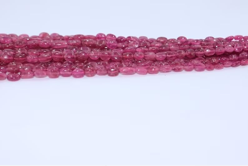 Natural Tormaline Smooth Oval Beads 5x7-6x8MM Rubellite Shaded Oval Beads Strand for Jewelry Making