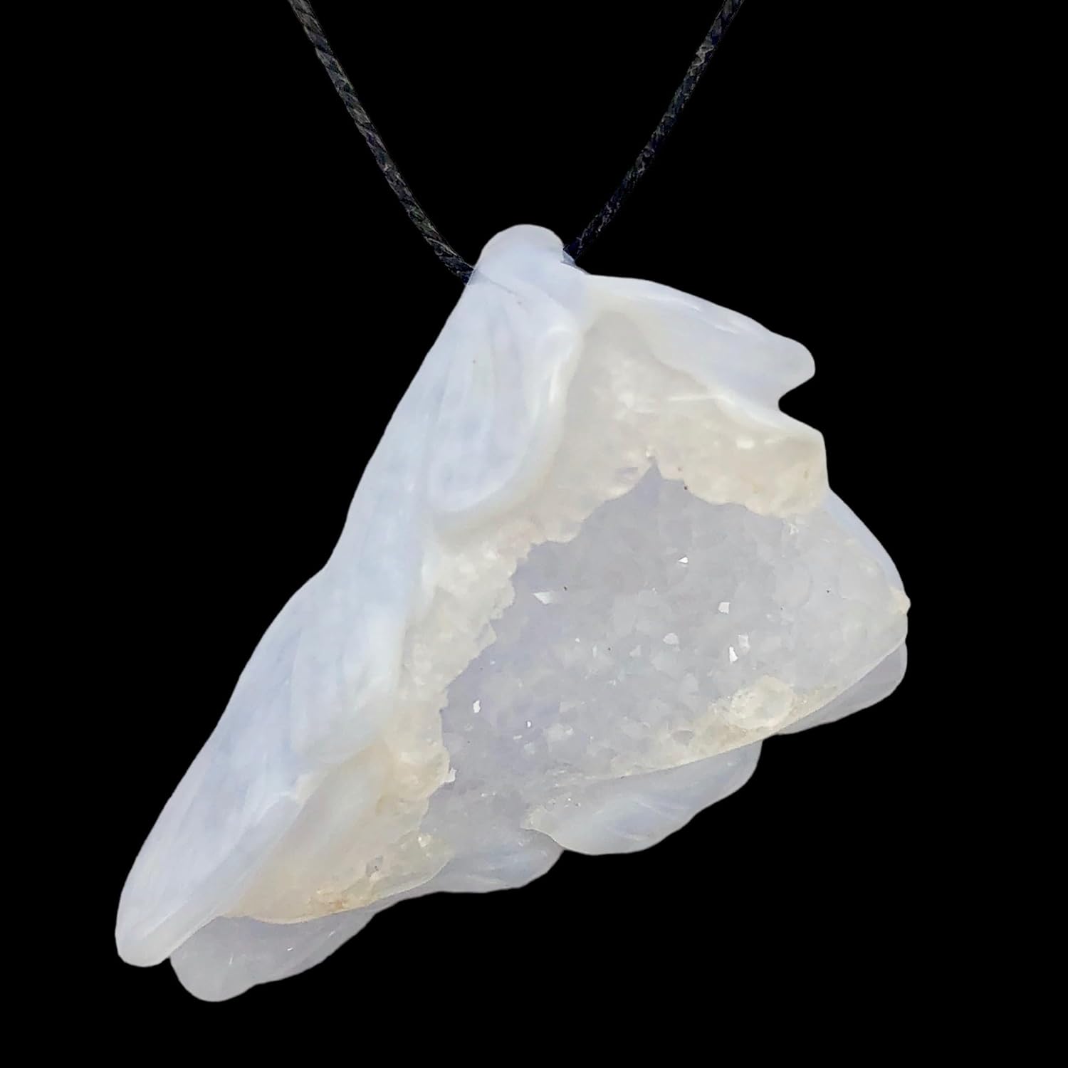 Blue Chalcedony Druzy Carved Flower Bead | 58.5 cts | 41x27mm | Blue | 1 bead | for Jewelry Making