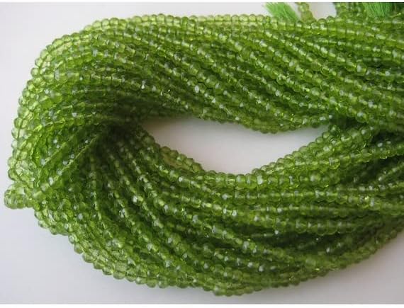 BEADS GEMSTONE 1 Strand Natural Green Coated Quartz, Micro Faceted Rondelle Beads, 4mm Beads, 14 Inches Code-HIGH-16413