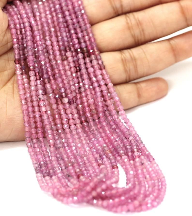 Natural Pink Sapphire Rondelle Faceted Beads 2.5mm to 3mm 12.5 inch Long String Jewelry Making Gemstone Beads for Necklace Bracelet
