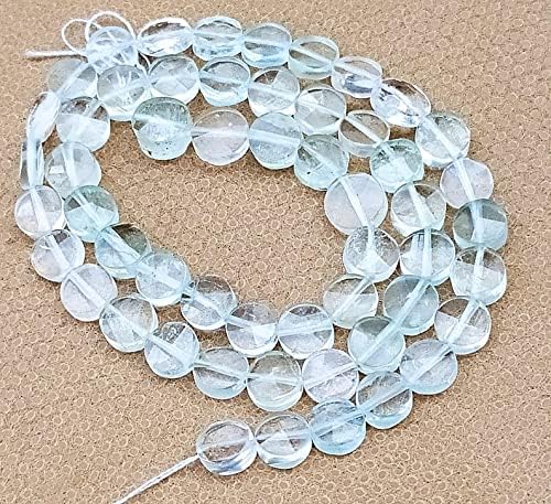 13 inch Strand of Natural gem Aquamarine, 8mm Coin Smooth Beads for DIY Jewelry Making. | Beads_01720