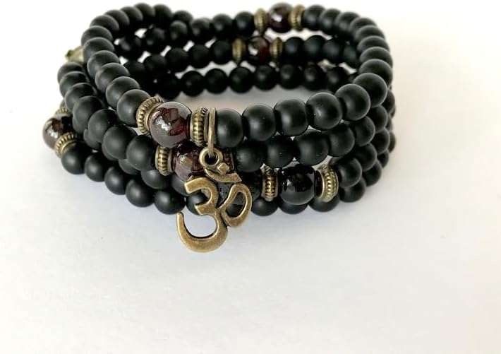 Frosted Onyx Stone Mala Beads, 108 Mala Necklace, Knotted Mala, WWG Necklace, Yoga Jewelry Meditation Beads Spiritual Jewelry Boho Jewelry, 34inch, Gemstone