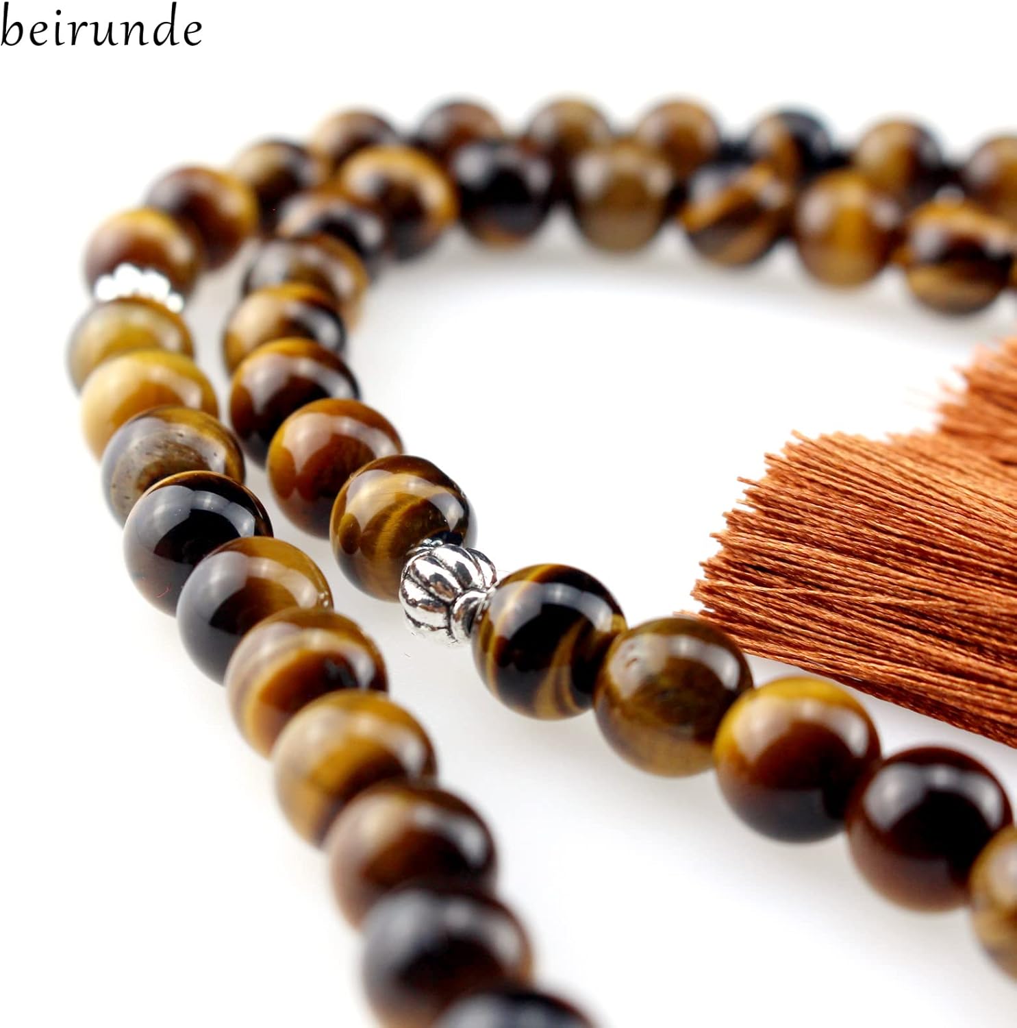 Muslims Islamic Dhikr Tasbeeh Tasbih Prayer Beads, Tiger Eye 99 Stone Beads with Tassel