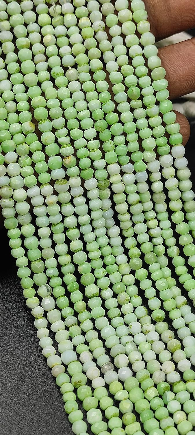 Hanumat Gems Lot of 10 Strands Peruvian Green Opal Rondelle Faceted Gemstone Beads,Peruvian Opal Faceted Beads,Peruvian Opal Rondelle Beads,3.00-4.00 MM Beads,13 Inches Strand.