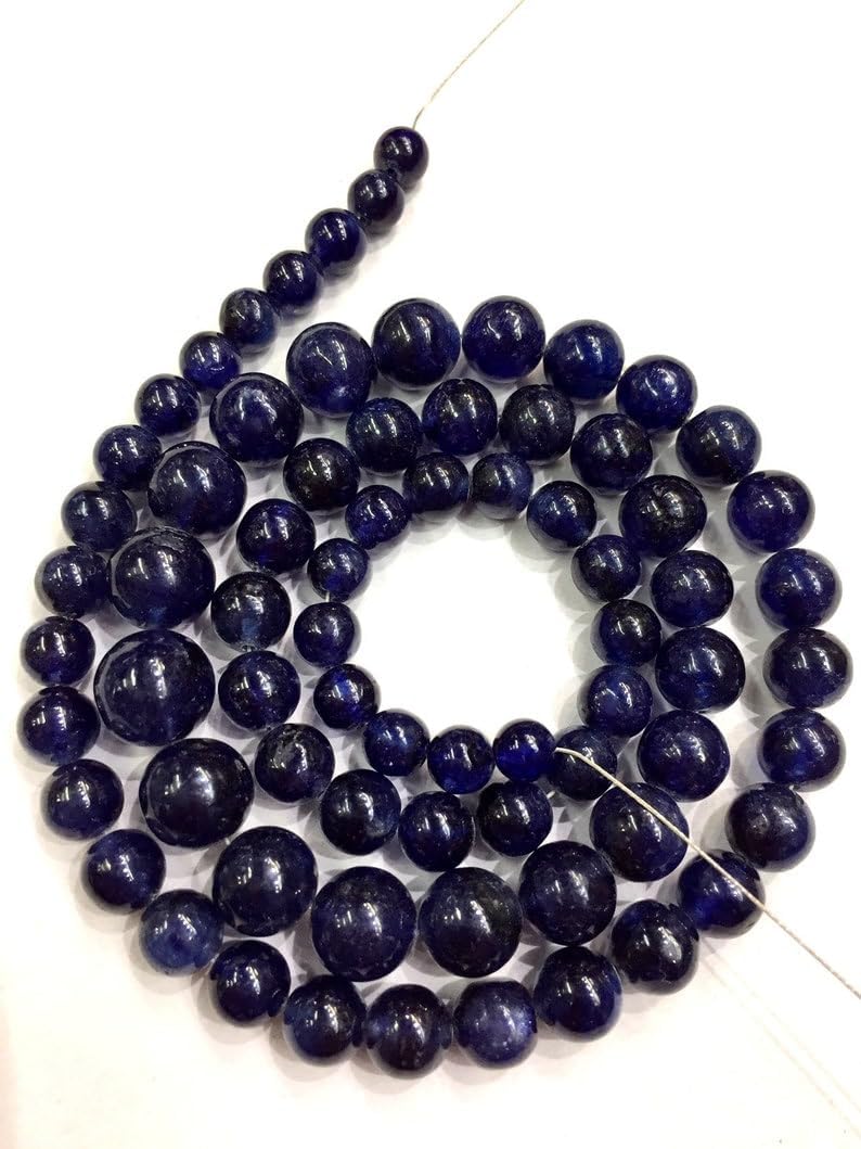 13 inch Strand of Natural gem Blue Sapphire, 6-10mm Round Smooth Beads for DIY Jewelry Making. | Beads_01996