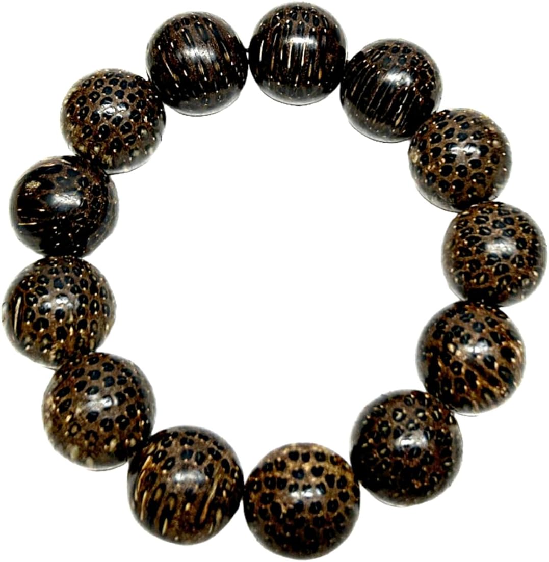 Oriental Natural Dark Brown Wood Marks Beads Hand Rosary Praying Bracelet Aws4694