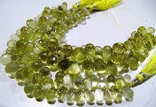 Hanumat Gems Lot of 5 Strands Natural Lemon Quartz Tear Drop Briolette Faceted 6x10 to10x15 mm Beads Strand 9 inch Long Gemstone Beads
