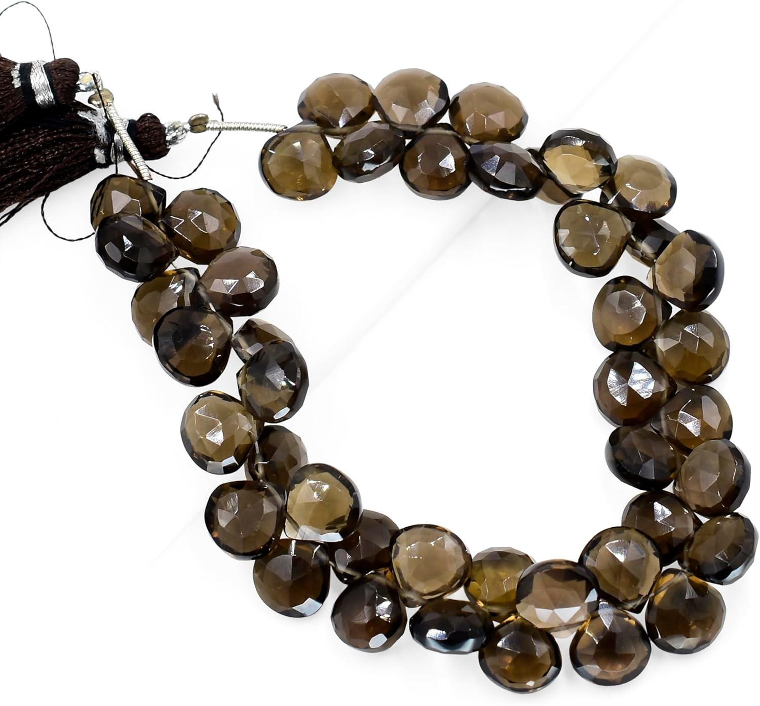 Natural Smoky Quartz Gemstone Loose Beads for Jewelry Making DIY Bracelet Necklace 7 Inch Strand 10mm Heart Shape Faceted Cut Crystal Stone Briolette Gems Crafting Bead