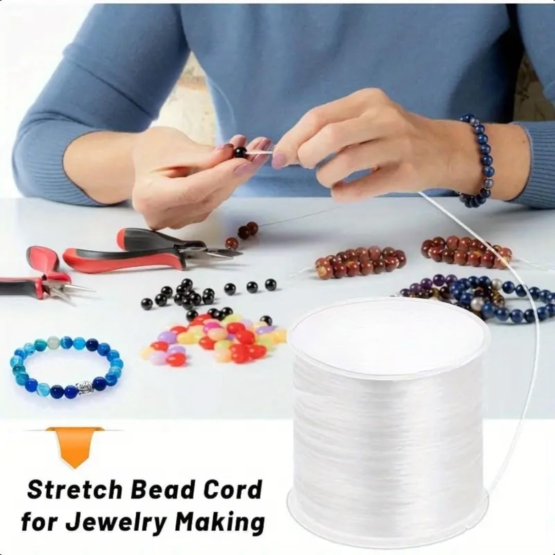 0.8mm Crystal Tec Elastic String, 100M Length, Crystal Elastic Cord for Bracelet Beading Jewellery DIY Making Crafts Bracelets Necklaces (200)