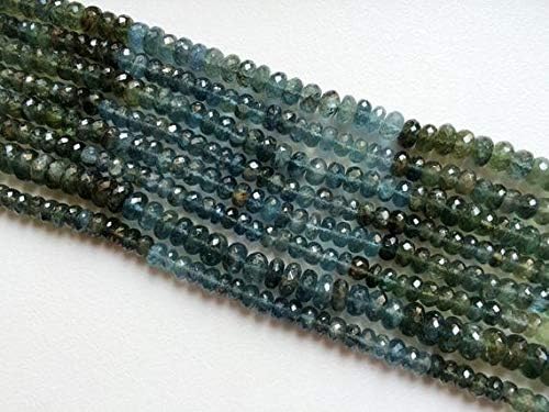 1 Strand Natural Moss Aquamarine Faceted Rondelle Beads, Moss Aquamarine Necklace, 7-9mm Beads, 14 Inch Code-HIGH-15817