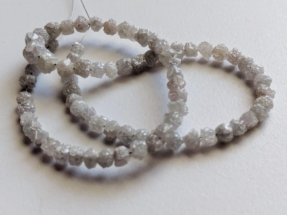 3.5-5.5mm Raw White Gray Diamond Beads, Rough Diamond Beads, White Gray Raw Uncut Diamond Beads for Jewelry (2.5IN To 10IN Options) - PPD500, 3.5-5.5 MM Approx.
