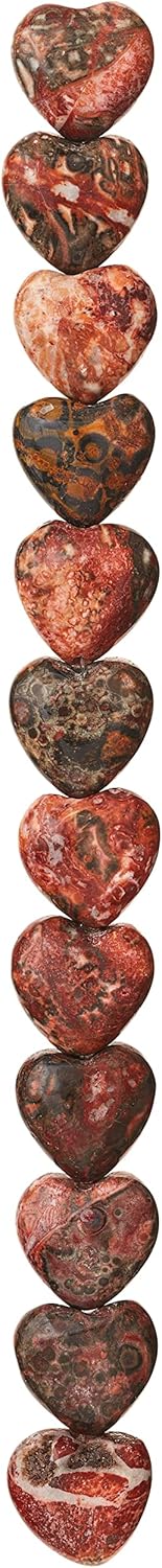 Bead Landing 12 Pack: Leopard Jasper Heart Beads, 12mm