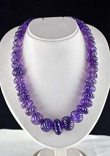 LOVEKUSH LKBEADS Natural Amethyst Carved Melon Beads Necklace 21INCHES 26MM to 12MM Code-HIGH-46379