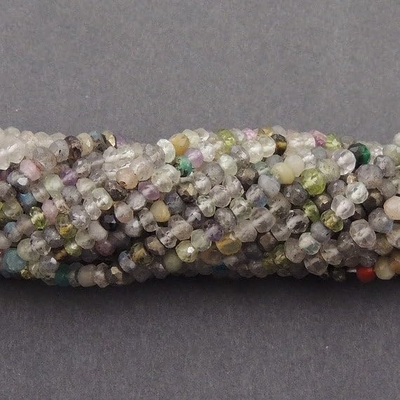 BEADS GEMSTONE 22 Strand Natural Multi Gemstone Faceted Rondelles Beads - Mix Stone Rondelles 2mm-3mm 14 Inch Code-HIGH-14785