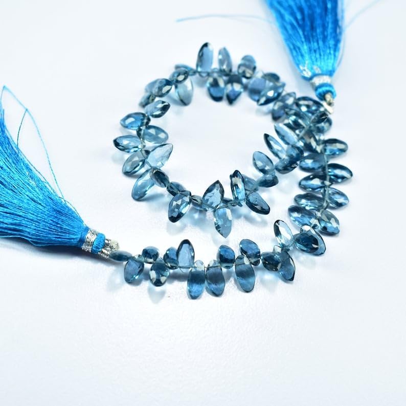 Natural London Blue Topaz Marquise Faceted Beads 3.5X7.5-4X8.5mm 8 inch Long String Jewelry Making Gemstone Beads for Necklace Bracelet