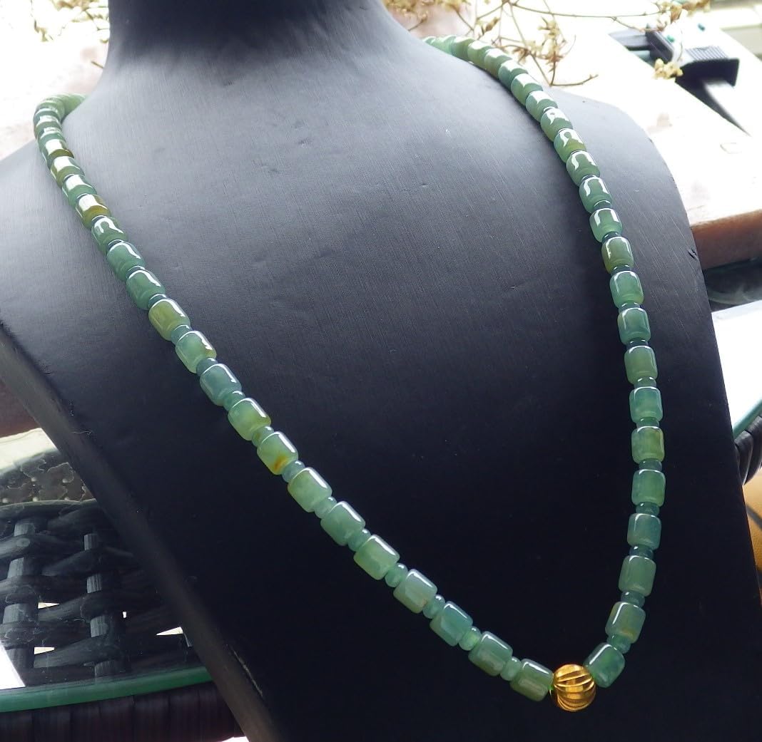 Certified Icy Yellow Green Burma 100% Natural A JADE Jadeite Bead Beads Circle Necklace 25 inches 项链 617389
