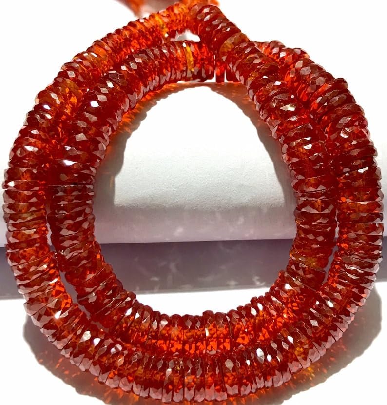 Natural Orange Zircon tyre facated Beads 7 mm to 9mm 15 inch Long String Jewelry Making Gemstone Beads for Necklace Bracelet