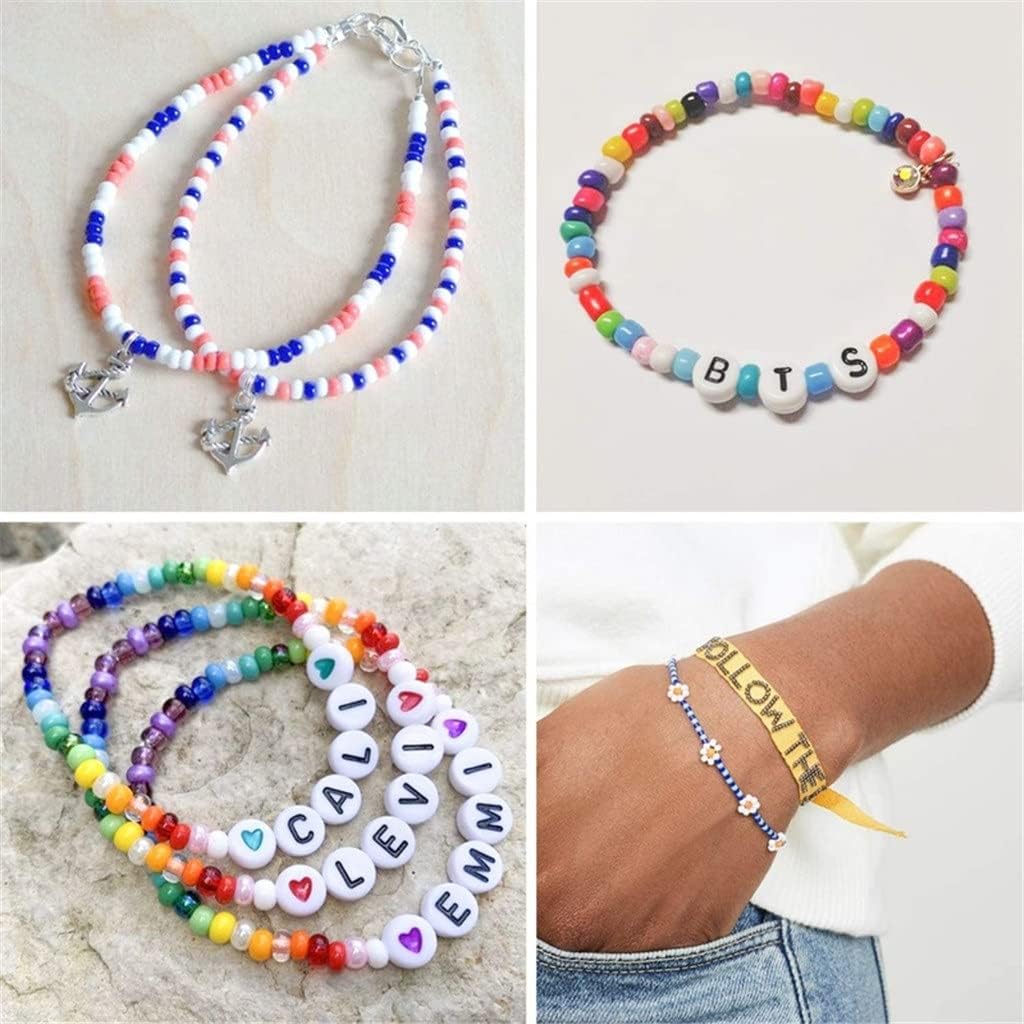 Glass Seed Beads and 600 Letter Beads, Used for Bracelet Jewelry Making and Crafts, with 2 Rolls of Rope