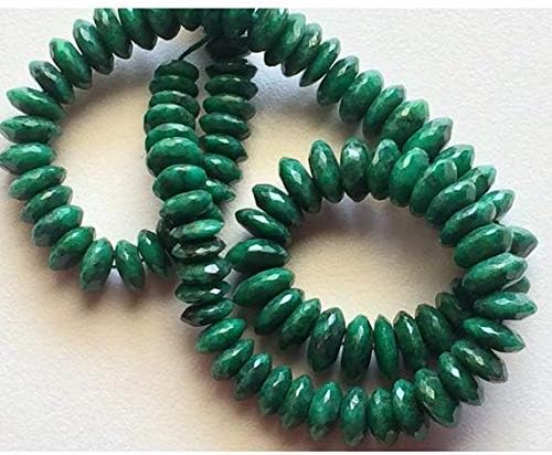 1 Strand Natural Green CoHIGHundum - Faceted Discs - German Cut Rondelles - Emerald Green CoHIGHundum Gemstone Beads - 8.5mm - 10.5mm 8 Inch Long Long Code-HIGH-16220