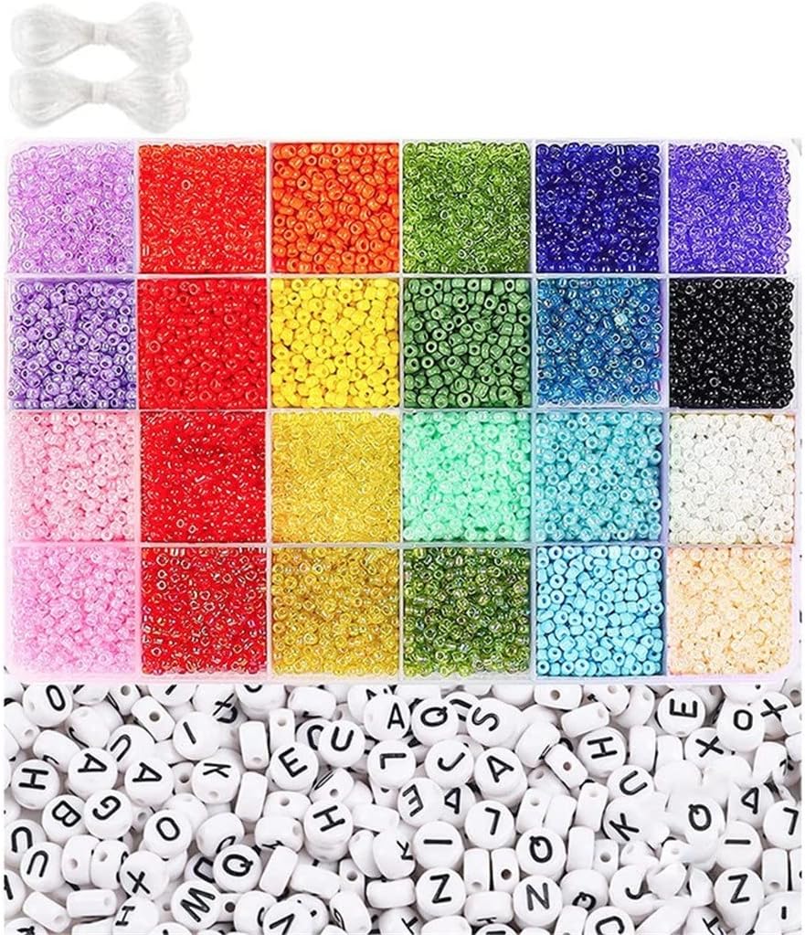 Glass Seed Beads and 600 Letter Beads, Used for Bracelet Jewelry Making and Crafts, with 2 Rolls of Rope