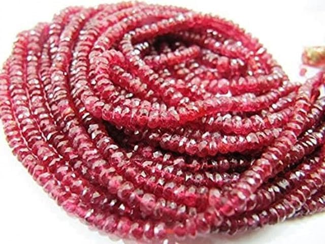 Natural Ruby Beads 3-4mm Rondelle Faceted, Rasberry Red Color Genuine Red Beads 8 inches lot of 10 Strands CHIK-STRD-95647