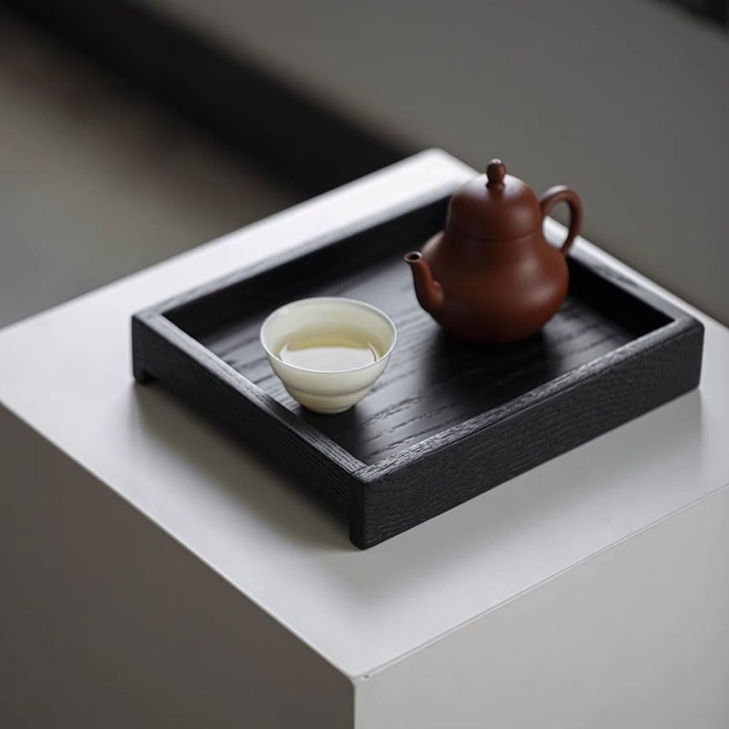 Tray Japanese Style White Wax Charcoal Burnt Black Solid Wood Small Tea Table Home Dry Tea Tray Serving Trays
