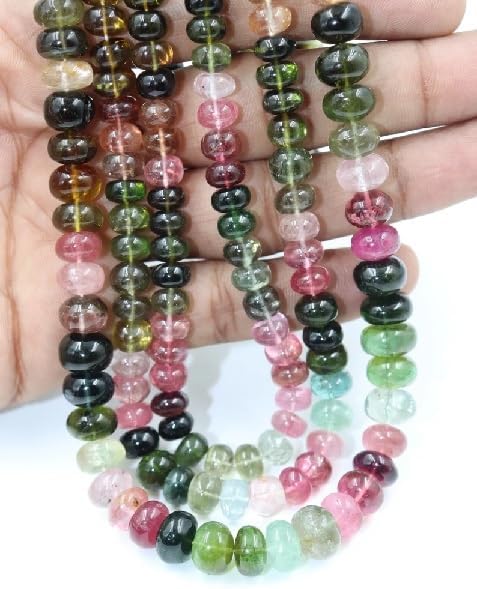 Tourmaline Gemstone Beads 8-10mm Multi Tourmaline Rondelle Beads AAA+ Quality Multi Tourmaline Smooth Rondelle Beads for Making Jwelery