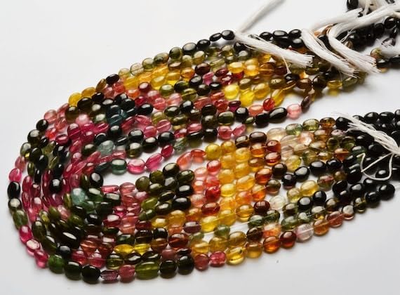 Beads Gemstone 1 Strand Natural 14inch AAA Super Finest Natural Rare Tourmaline Multi Color Smooth Nuggets 7 to 8 MM Code-HIGH-29655