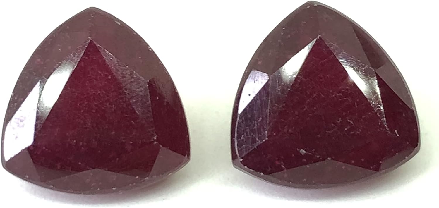 17.52 Ct Pair Deep Red Ruby Trillion Shape Size 12 mm Cut Faceted Attractive High Quality Loose Gemstone Best For Making Pendant, Earring Jewelry - Give Jewelry Luxury Look